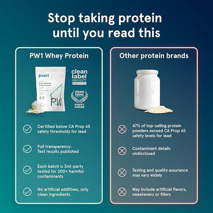 Puori Whey Protein Powder - Bourbon Vanilla - PW1 Pasture Raised, Grass-Fed & Non-GMO - 100% Natural and Pure for Muscle Growth - 21g Protein 1.98lbs - Gluten-Free