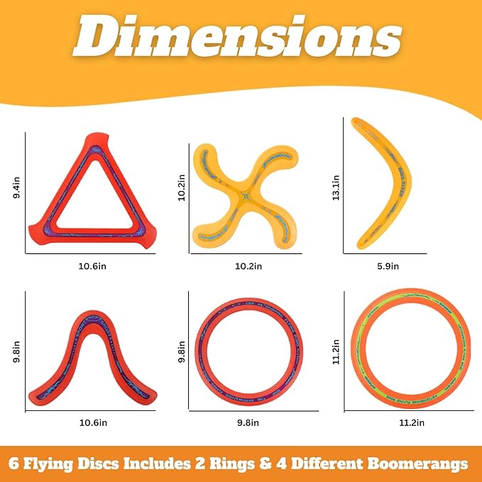 6 PCS Flying Ring Combo Pack Sports Plastic Pro Discs, Rings and Boomerangs - Lightweight Sports Outdoor Games Toys for Kids and Adults