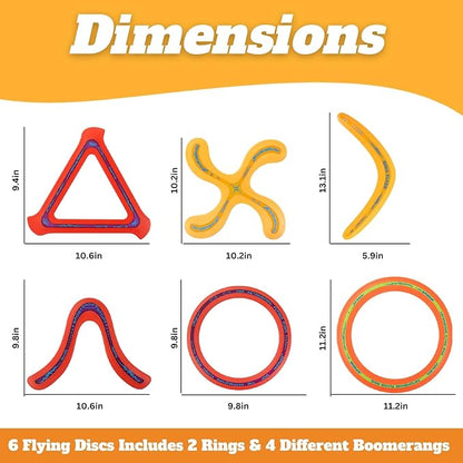 6 PCS Flying Ring Combo Pack Sports Plastic Pro Discs, Rings and Boomerangs - Lightweight Sports Outdoor Games Toys for Kids and Adults