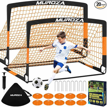 Soccer Goal, Kids Soccer Goals for Backyard Set, 2 Pack of Portable Pop Up Soccer Net with Soccer Ball, Cones, Complete Training Equipment for Youth, Toddler Outdoor Sports Games