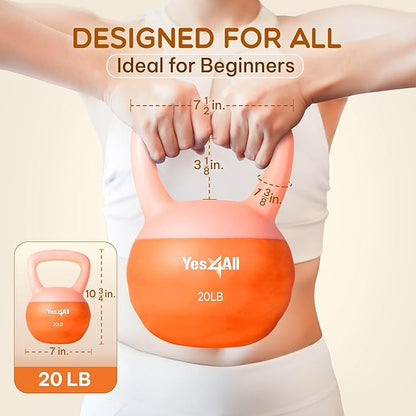 Yes4All Soft Kettlebell, PVC Kettlebells Exercise Weights & Color-Coded Strength Training Kettlebells with 4 Options (5,10,15,20lb), Gentle Hand Weights for Women at Home