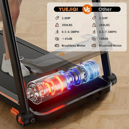 Treadmills for Home, 3.0HP Quiet Brushless Foldable Treadmill with Incline, Small Space Portable Running Walking Machine, 300/240 Lbs Capacity with 12 Preset PROG, LED Display and Phone Holder