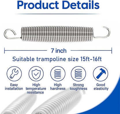 Trampoline Springs Heavy Duty Stainless Steel Replacement,16-Pack with T-Hook and Pulling Tool,5.5-7 Inch