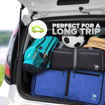 Bago Large Foldable Duffel Bags for Traveling Women & Men - 100L Packable Duffle Bag for Travel with Shoe Compartment - Water Repellant, Heavy Duty, Lightweight Folding & Collapsible (SnowDepBlue)