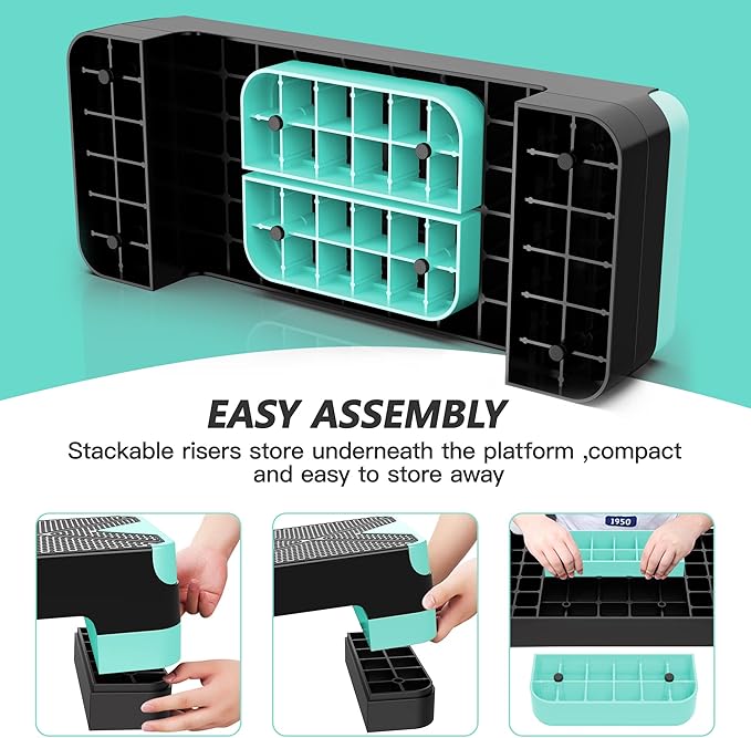 Aerobic Exercise Step, Adjustable Aerobic Stepper for Exercise, Workout Step Platform for Step Up, 26.5" Step Deck with 4??6??8??Adjustable Height Risers, Women Home Gym Cardio Fitness