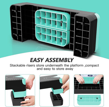 Aerobic Exercise Step, Adjustable Aerobic Stepper for Exercise, Workout Step Platform for Step Up, 26.5" Step Deck with 4??6??8??Adjustable Height Risers, Women Home Gym Cardio Fitness