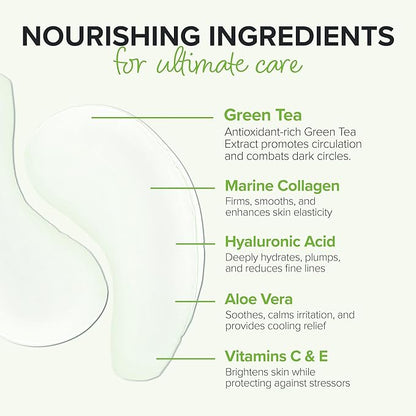 ToGoSpa Green Tea EYES, Dark Circle Warrior | Premium Clean Anti-Aging Gel Pads with Collagen, Hyaluronic Acid, Aloe Vera, Vitamins C & E, Taurine, and Green Tea Extract - 3 Pack