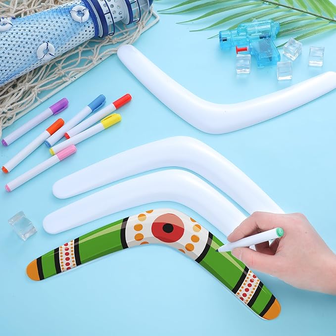 36 Pcs Plastic Boomerangs Craft for Teens Color Your Own DIY V Shaped Returning Boomerangs with Markers Fun Outdoor Throw Catch Flying Toy for Boys Girls Classroom Game Vbs Craft School Activities