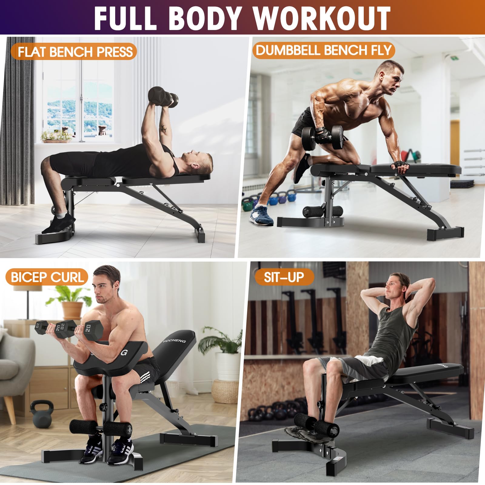 YCCHENG Adjustable Weight Bench with Barbell Rack Set for Home Gym