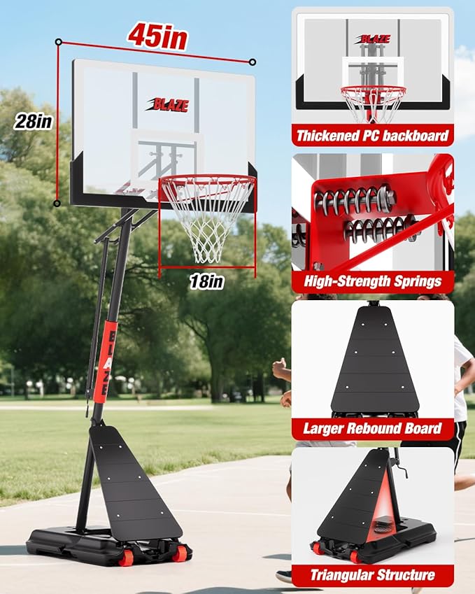 Portable Basketball Hoop Height Adjustable 4.0-10ft: Outdoor Basketball Goal System for Kids Youth Teens in Backyard/Driveway/Indoor, 33-45 Inch Shatterproof Backboard and Stable Base