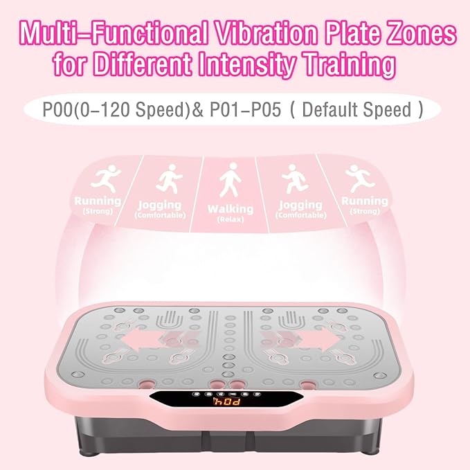 Vibration Plate Exercise Machine, Vibrating Fitness Platform Whole Body Shake Board Workout Equipment Fat Burner Vibrate Stand with Bluetooth Resistance Bands for Women Men Home Sport Gym-Pink