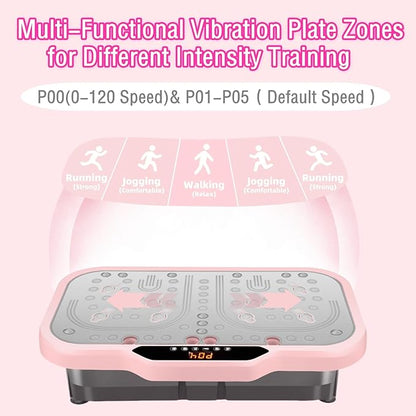 Vibration Plate Exercise Machine, Vibrating Fitness Platform Whole Body Shake Board Workout Equipment Fat Burner Vibrate Stand with Bluetooth Resistance Bands for Women Men Home Sport Gym-Pink