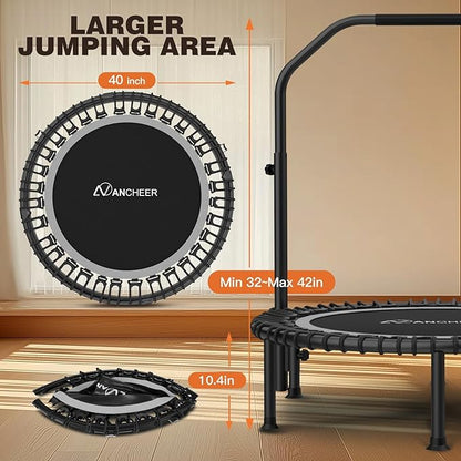 ANCHEER 40"/48" Foldable Rebounder Trampoline for Adults/Kids with Resistance Bands and Bungees, Indoor & Outdoor Mini Trampoline with Bar and Safety Padding - Max Load 450lbs/550lbs
