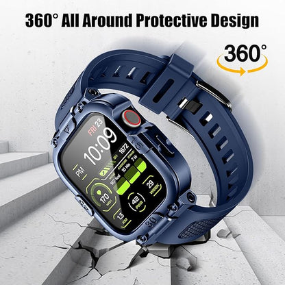 Dsytom Waterproof Case with Band Compatible for Apple Watch Band 46mm 45mm 44mm 42mm(S11/10) 41mm 40mm for Men,Rugged Smartwatch Strap with Built-in Tempered Glass Screen Protector for iWatch Series 11/10/9/8/7/6/5/4/SE