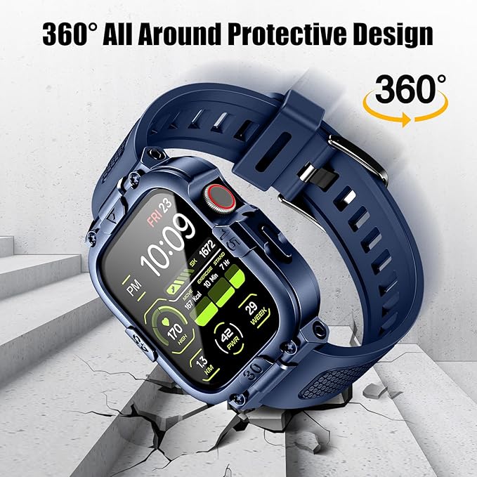 Dsytom Waterproof Case with Band Compatible for Apple Watch Band 46mm 45mm 44mm 42mm(S11/10) 41mm 40mm for Men,Rugged Smartwatch Strap with Built-in Tempered Glass Screen Protector for iWatch Series 11/10/9/8/7/6/5/4/SE