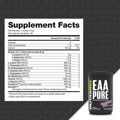 NutraBio ??EAA Pure ??9 Amino Acids ??Muscle Repair and Recovery, 30 Servings, Grape Berry Crush ??Pre or Post Workout ??All Day Recovery