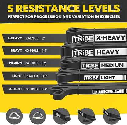 Long Resistance Bands for Working Out Men and Women - Set of 5 Pull-Up Bands, Rubber Handles and Door Anchor - Workout Bands Resistance for Men - Exercise Bands Resistance Bands Set