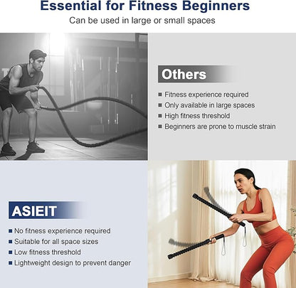 ASIEIT Ropeless Battle Ropes for Home Gym, Lightweight Battle Rope for Fitness Beginners, Portable Workout Ropes for Working Out, Durable Exercise Rope for Home Workout - 2PCS