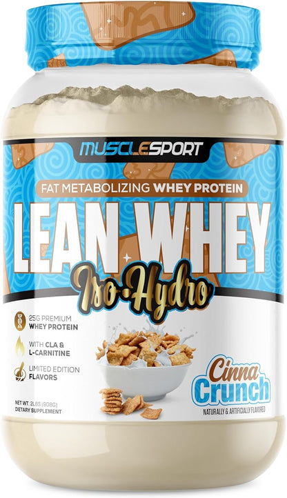 Musclesport Lean Whey Revolution??Protein Powder - Whey Protein Isolate - Low Calorie, Low Carb, Low Fat, Incredible Flavors - 25g Protein per Scoop - 2lb Cinna Crunch