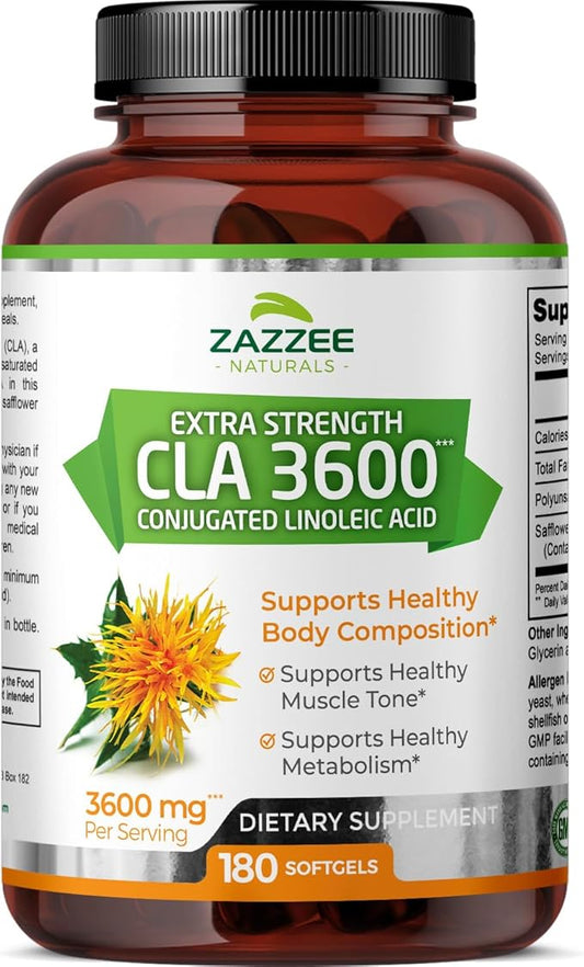 Zazzee High Potency CLA 3600, 180 Softgels, 3600 mg per Serving, Conjugated Linoleic Acid from