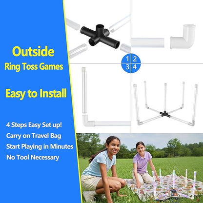 Outdoor Ring Toss Game, Upgraded 15-Inch Backyard and Lawn Games for Adults & Kids, Backyard Camping Sports Activities, Best Party Gifts for Ages 8-12+ Years Old, LED Ring Toss with Carry Case