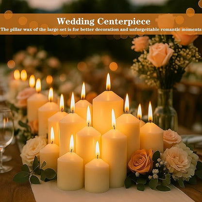 White Pillar Candles Bulk Set of 12,3 Different Lengths 3 x 3/6/8 Inch (4 Each),Hurricane Candles,Dripless Unscented Smokeless,Gives You a Better Atmosphere When Organizing an Event Party.