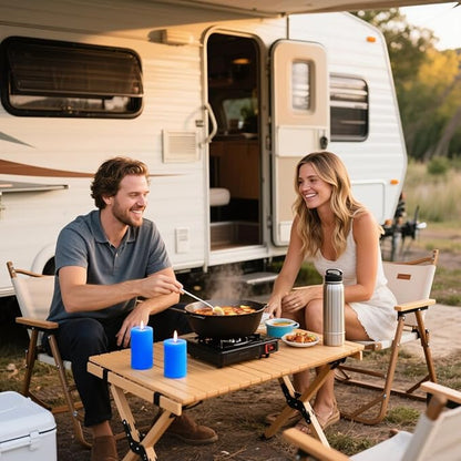 3 Packs Unscented Different Size Light Blue Pillar Candles, Dripless 3x4 3x6 3x8 Inch Assorted Height Colored Cylinder Column Wax Candles for Home Table Decor Power Outage Emergency