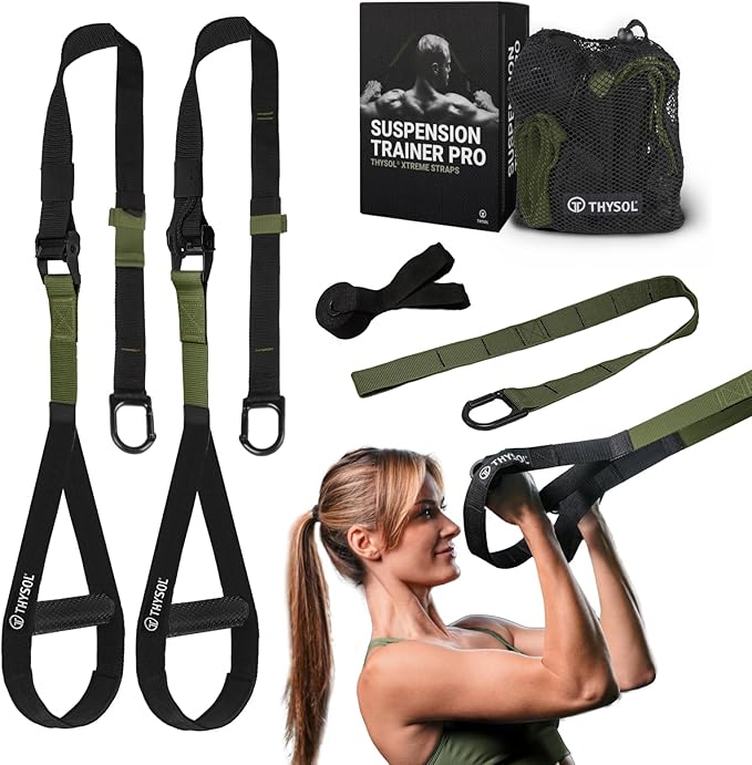 THYSOL® Resistance Trainer Pro Xtreme Straps Army | Sling Trainer Set with Adjustable Door Anchor | Fitness Home Workouts - Suitable for Travelling & for Training Indoor & Outdoor