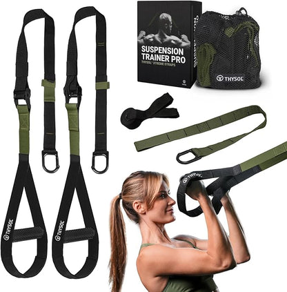 THYSOL® Resistance Trainer Pro Xtreme Straps Army | Sling Trainer Set with Adjustable Door Anchor | Fitness Home Workouts - Suitable for Travelling & for Training Indoor & Outdoor