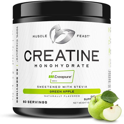 Muscle Feast Creapure Creatine Monohydrate Powder, Vegan Keto Friendly Gluten-Free Easy to Mix, Muscle Recovery Supplement, Creatine for Muscle Growth, Flavored Creatine, Natural Green Apple, 300g