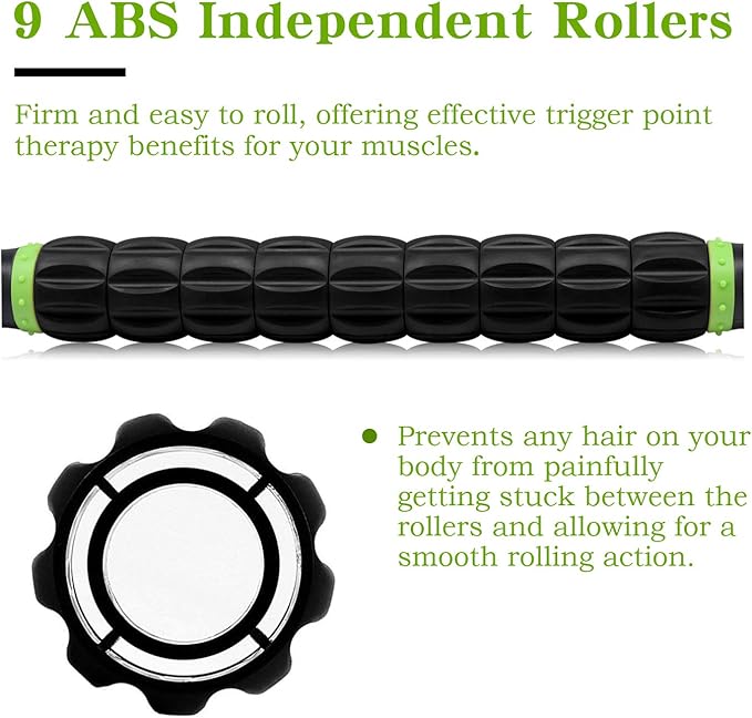 Muscle Roller Massage Roller Stick for Athletes, Help Reducing Muscle Soreness Cramping Tightness Leg Arms Back Calves Muscle Massager（Green - Black- 18 inch）