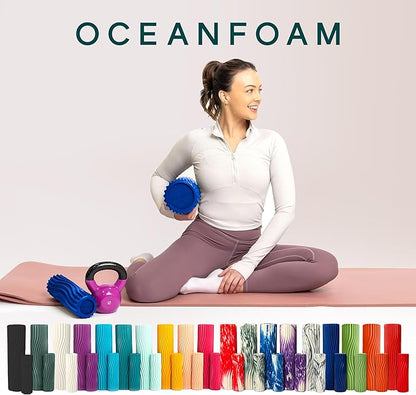 Oceanfoam Ripple Travel Foam Roller (11" x 3.35") Firm Mini Foam Roller for Physical Therapy, Deep Tissue Massage, Back Pain - High Density, Ergonomic Wave Textured - Yoga, Exercise (Royal Blue)