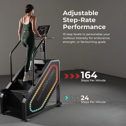 Sunny Health & Fitness Premium High-Intensity Smart Stepper Stair Climber, Commercial Grade, Cardio Workout Programs, Free SunnyFit App Bluetooth Connection, 350-400 LB Weight Capacity