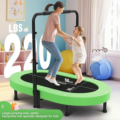 ANCHEER 56" Double Mini Trampoline for Kids, Mini Rebounder with 5-Level Adjustable Handle, Parent-Child Trampoline for Kids, Max Load 220lbs, Fun for Indoor/Outdoor