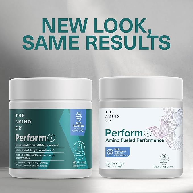 The Amino CO. - Perform Pre Workout Powder Supplement with Pure EAA Amino Acids & Natural Flavor, Stevia Sweetened Preworkout Energy Boost for Men & Women - Blue Raspberry (6.7 oz)