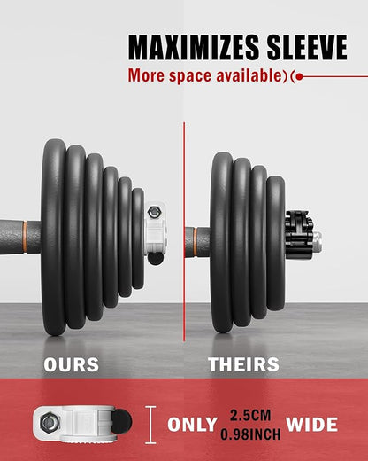 Narrow Barbell Clips 2.5cm Width for Olympic Bars, 0.9-1.18inch Adjustable Weight Clamps, Quick Release Locking Collars for Weightlifting