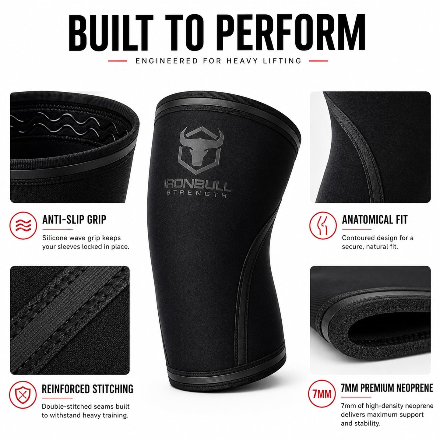 7mm Knee Sleeves for Squats & Weightlifting - Large, Charcoal, Men & Women