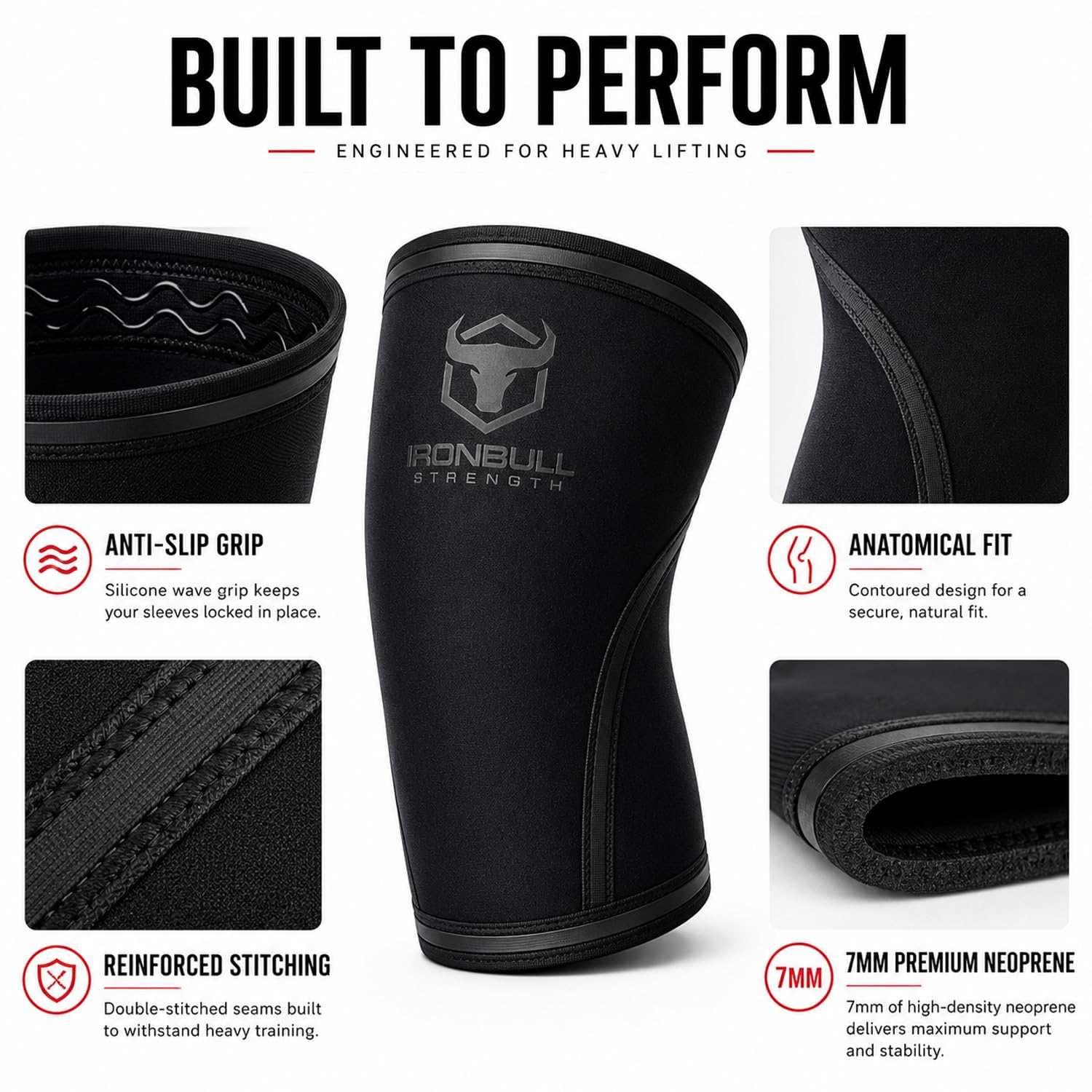 7mm Knee Sleeves for Squats & Weightlifting - Large, Charcoal, Men & Women