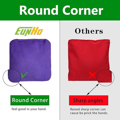 EunHo Cornhole Bags Set of 8 Regulation Size & Weight Corn Hole Bean Bags Official Professional All Weather for Tossing Game with Carry Case