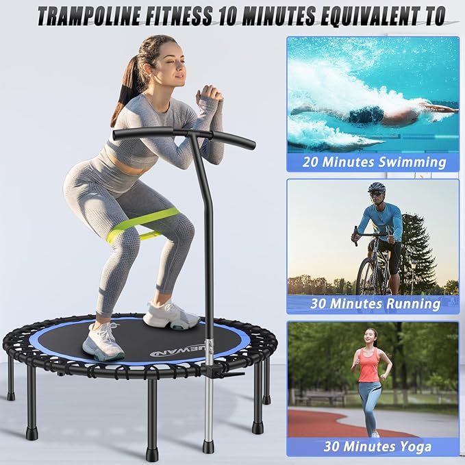 Newan 40"-48" Silent Mini Trampoline Fitness Trampoline Bungee Rebounder Jumping Cardio Trainer Workout for Adults-Max Limit 330lbs
