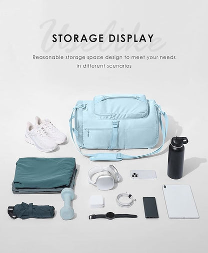 Gym Bag for Women Workout Gym Backpack with Shoe Compartment Sports Duffel Bag Multiple Pockets 30L (Ice Blue)