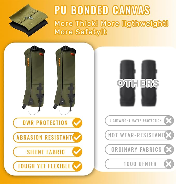 SPIKA Strike Snake Gaiters, Waterproof Snake Chaps for Hunting, Adjustable and Snake Resistent Leg Protective for Outdoors Hiking