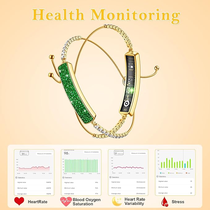 Sleep & Fitness Tracker with 2 Bands, Stylish & Ultra-Light Smart Bracelet for Women, 24/7 Heart Rate, Blood Oxygen & Stress Monitor, Waterproof Health Trackers Gifts for Girls, No Subscription（Green）