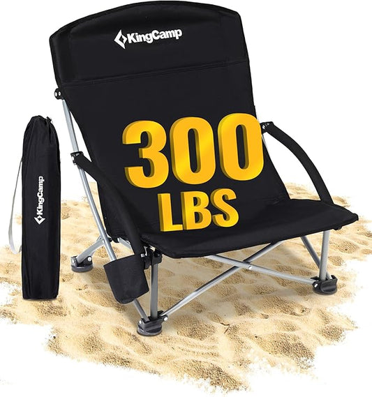 KingCamp Low Beach Chairs, Portable Folding Chair for Adults Extra Wide Ergonomic High Back Seat