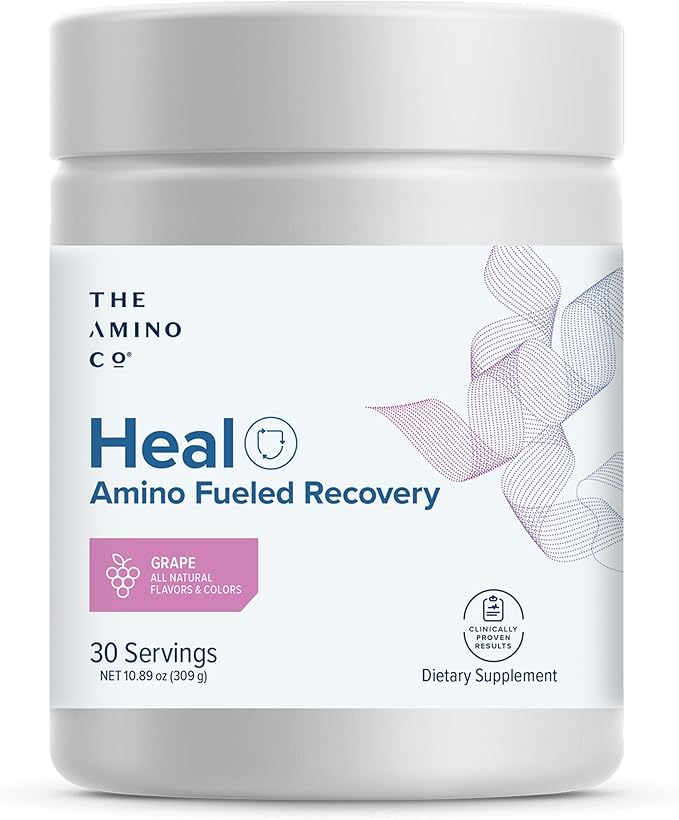 The Amino CO. - Heal - Post Workout Recovery Drink with Pure Eaa Amino Acid Formula - Creatine Monohydrate Powder for Efficient Muscle Repair, Vegan, and Keto-Friendly with Grape Flavor - 10.89oz.