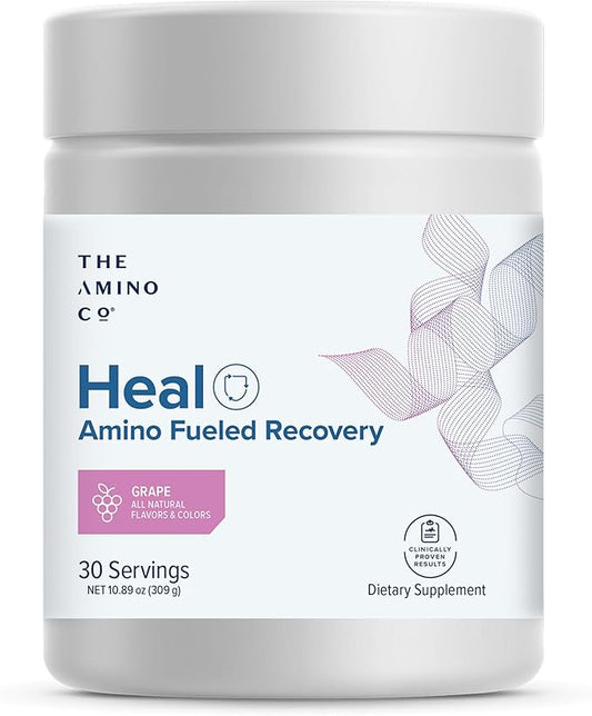 The Amino CO. - Heal - Post Workout Recovery Drink with Pure Eaa Amino Acid Formula - Creatine Monohydrate Powder for Efficient Muscle Repair, Vegan, and Keto-Friendly with Grape Flavor - 10.89oz.