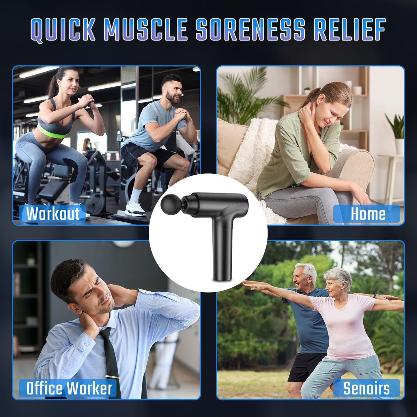cotsoco Massage Gun Deep Tissue, Muscle Massage Gun with 9 Attachment Heads 20 Speeds & Silent