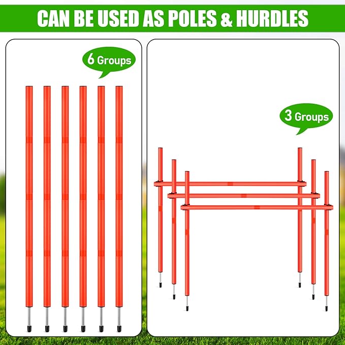 TOBWOLF 6PCS 6FT Adjustable Soccer Agility Training Poles, Detachable Sports Training Speed Sticks, Slalom Training Agility Pole Set, Outdoor Speed & Agility Turf Training Poles for Soccer Drills