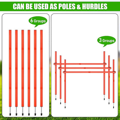 TOBWOLF 6PCS 6FT Adjustable Soccer Agility Training Poles, Detachable Sports Training Speed Sticks, Slalom Training Agility Pole Set, Outdoor Speed & Agility Turf Training Poles for Soccer Drills