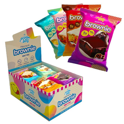 Prime Bites Protein Brownie from Alpha Prime Supplements | High Protein, Collagen Fortified Low Sugar Treat | Delicious Snack | 12 Bars per Box (Variety Pack)